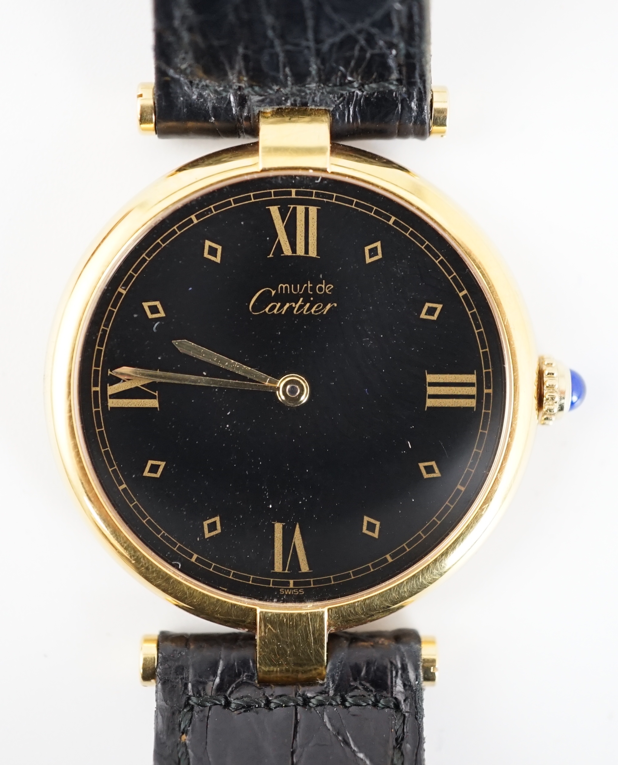 A lady's modern silver gilt Must de Cartier Vermail quartz wrist watch